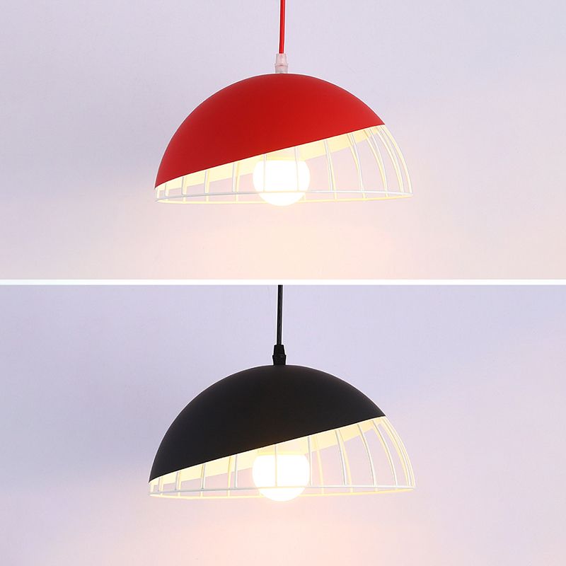 1 Light Cage Ceiling Light Macaron Aluminum Hanging Pendant Lights for Restaurant