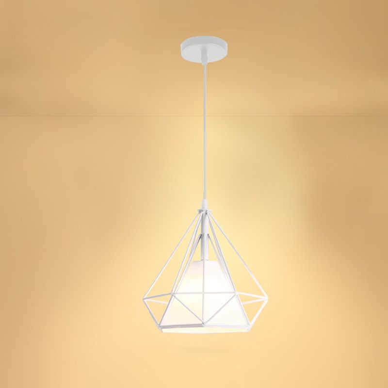 Industrial Cone Ceiling Pendant Single Fabric Hanging Pendant Light with Diamond Iron Cage