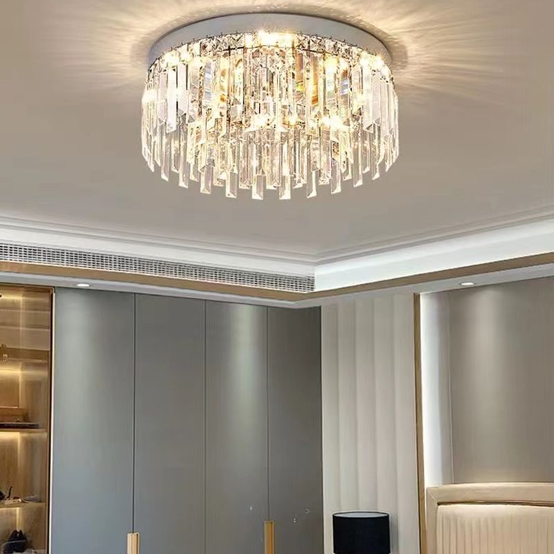 Modern Flush Mount Lamp Circle Ceiling Lighting with Crystal for Bedroom