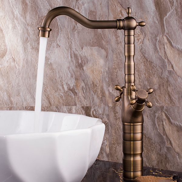 Glam Centerset Faucet Brass Cross Handles High-Arc 2 Handles Basin Lavatory Faucet