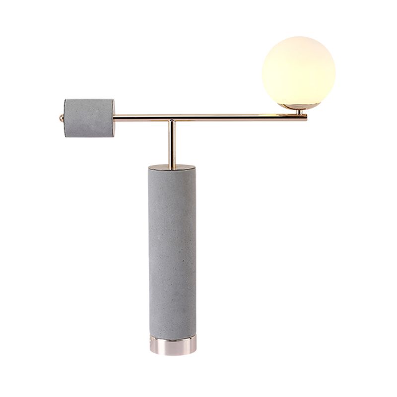 1 Head Tubular Table Lighting Industrial Grey Cement Nightstand Lamp with Orb Opal Glass Shade