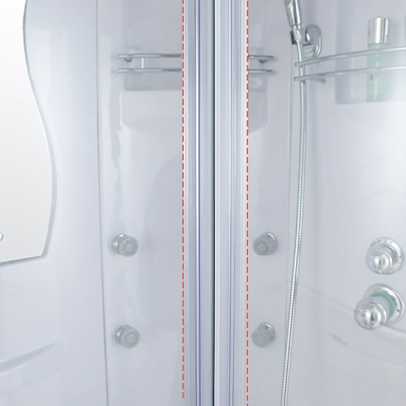 White Rounded Shower Enclosure Tempered Glass Shower Stall with Light