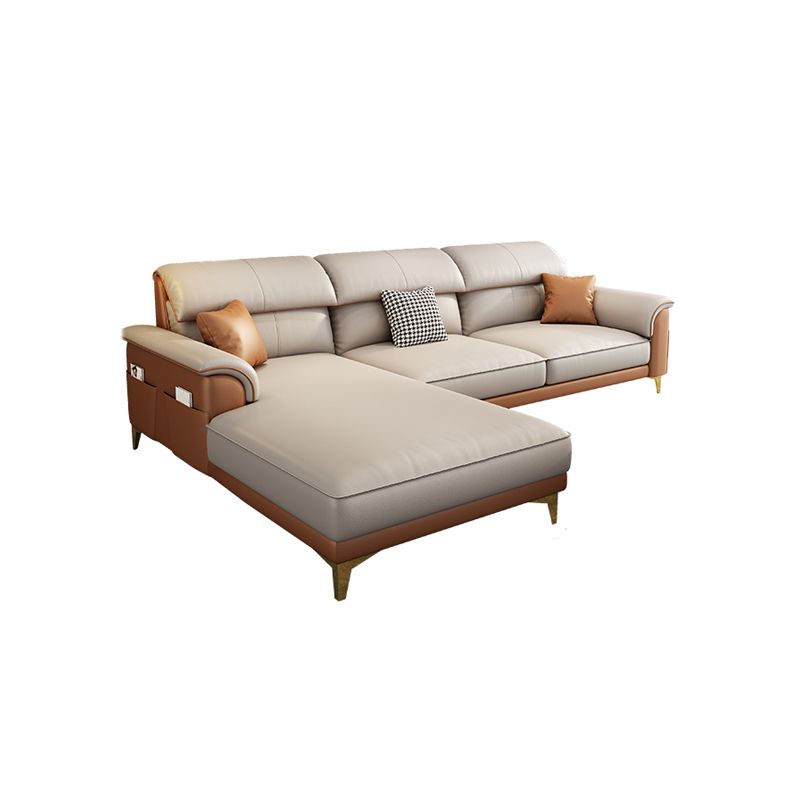 Modern Faux Leather Beige Sofa with Pillow Top Arm for Living Room