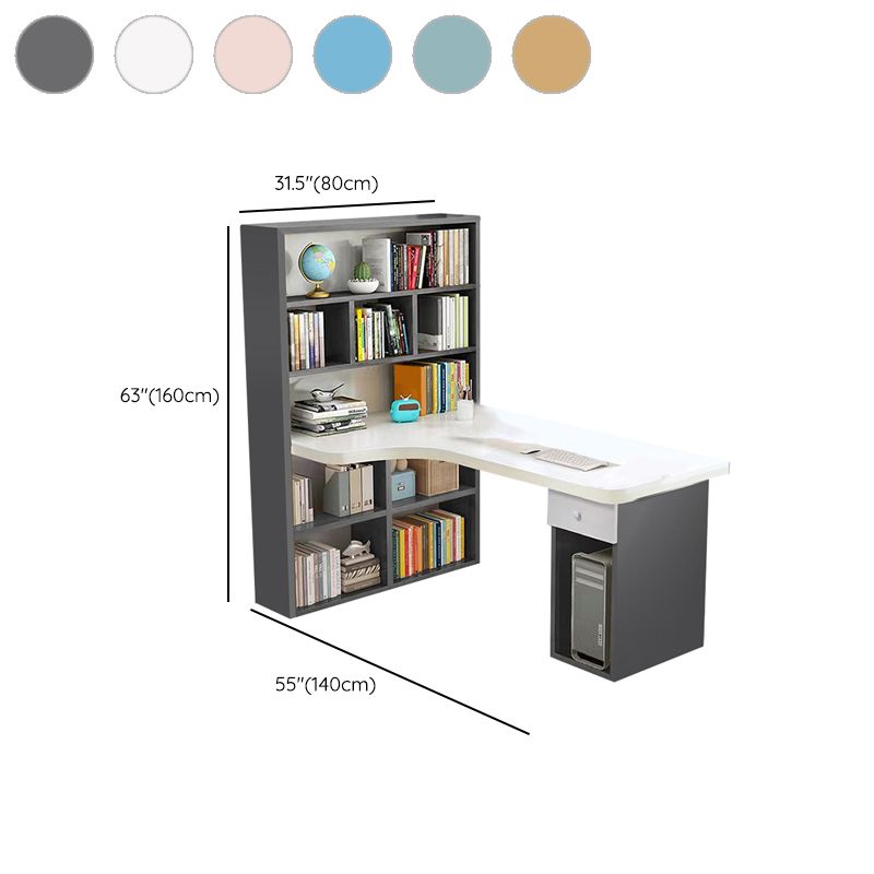Engineered Wood Home Writing Desk 1 Drawer Rectangular Office Desk with Bookshelf