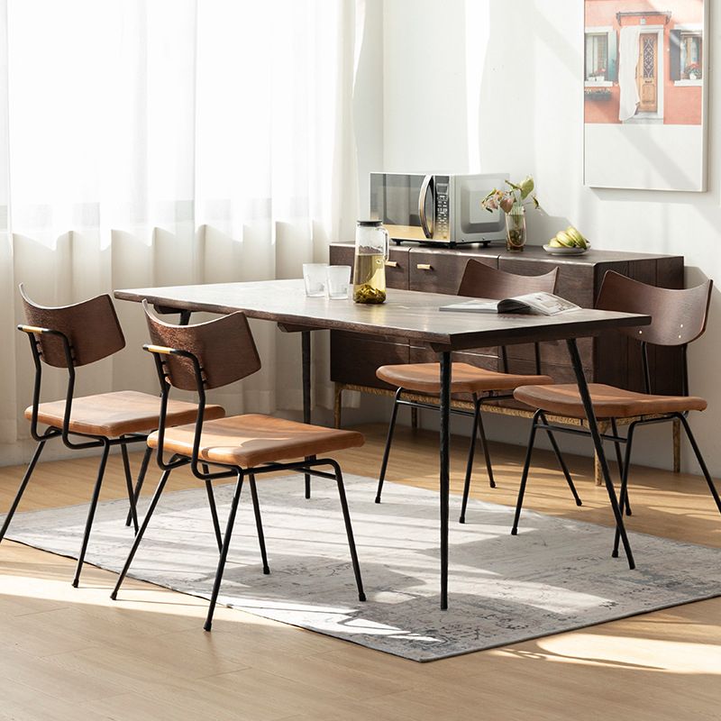 Juego de comedor de madera de estilo industrial con 4 piernas metálicas negras para muebles de comedor