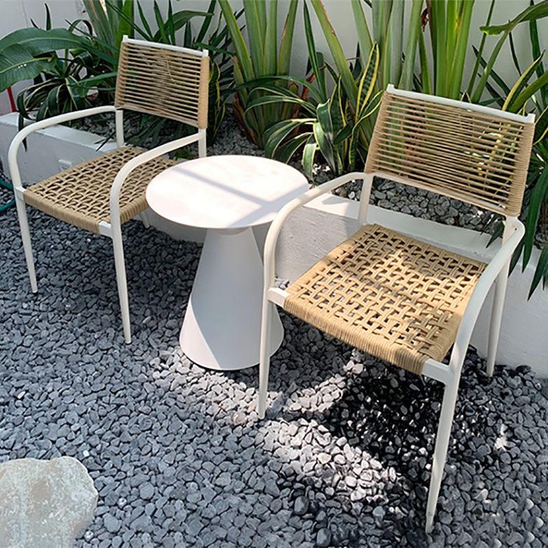 Modern Outdoor Bistro Chairs With Arm White Aluminum Dining Armchair