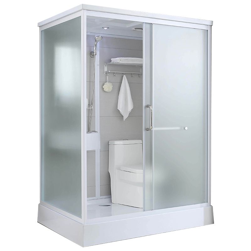 Single Sliding White Shower Kit Rectangle Frosted Shower Stall