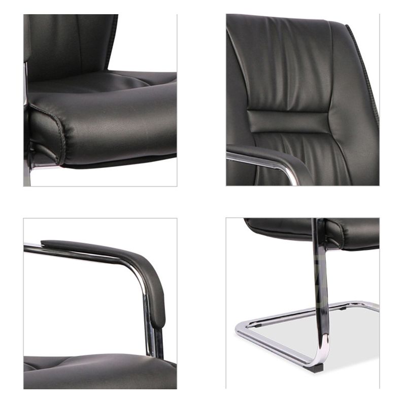 Modern Desk Chair Leather Computer Chair Mid-Back Chair in Black