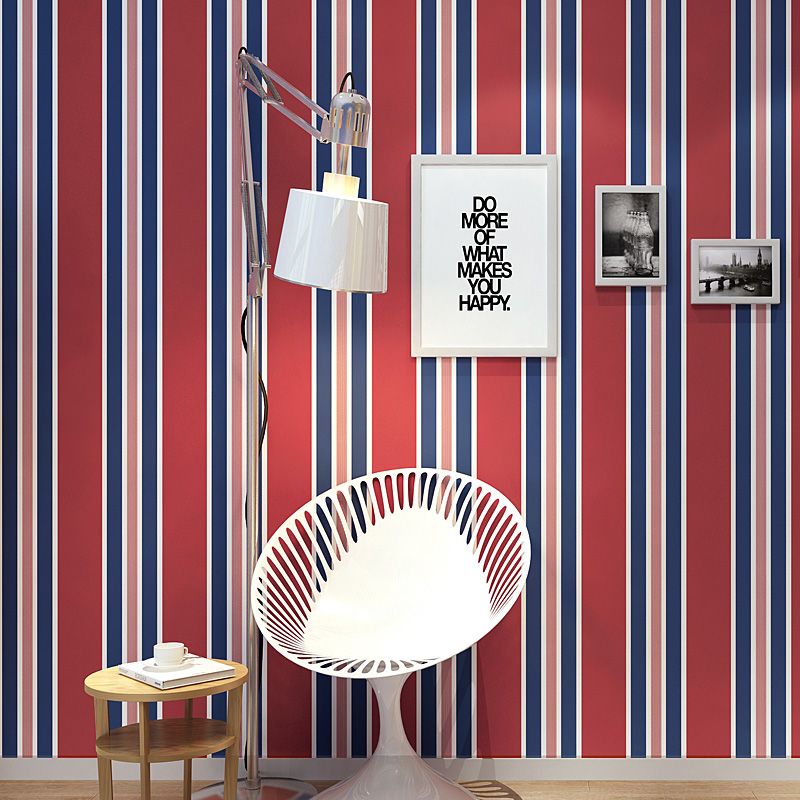 Rudder Wallpaper for Children Vertical Stripe Wall Covering in Blue and Red, Stain-Resistant