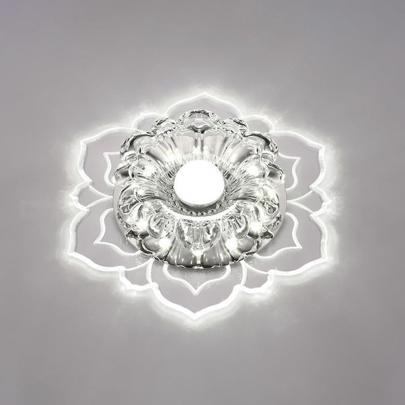 Blossom Shade Crystal Flush Light Modern Style Clear LED Flush Ceiling Light for Foyer