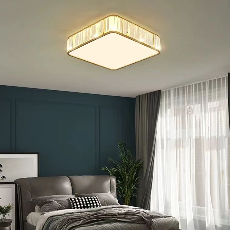 Square Flush Mount Modernism Crystal Ceiling Light Fixture for Bedroom