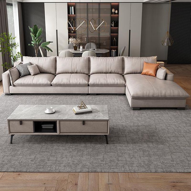 Modern Loose Back Sofa & Chaise 129.92" W 68.9" x D 31.5 H" x Recessed Arm Sofa