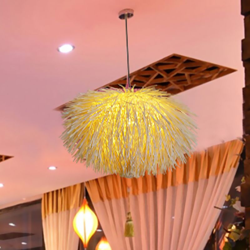 BEIGE Oval Cityning Lighting cinese 1 lampadina rattan sospensione Luce per il ristorante