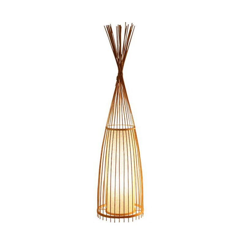 Black/Beige Fish Shaped Floor Light Asia Single-Bulb Bamboo Stand Up Lamp for Living Room, 12"/15" W