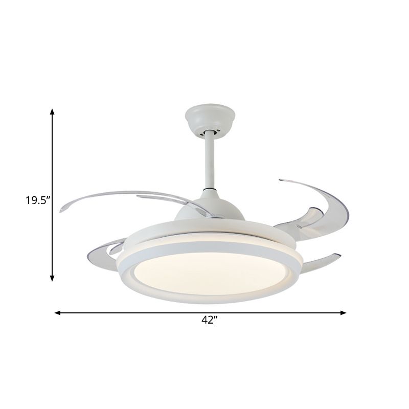 42" Width Simplicity Round Ceiling Fan Lighting LED Acrylic Semi Flush Light Fixture in White for Bedroom, 8 Clear Blades