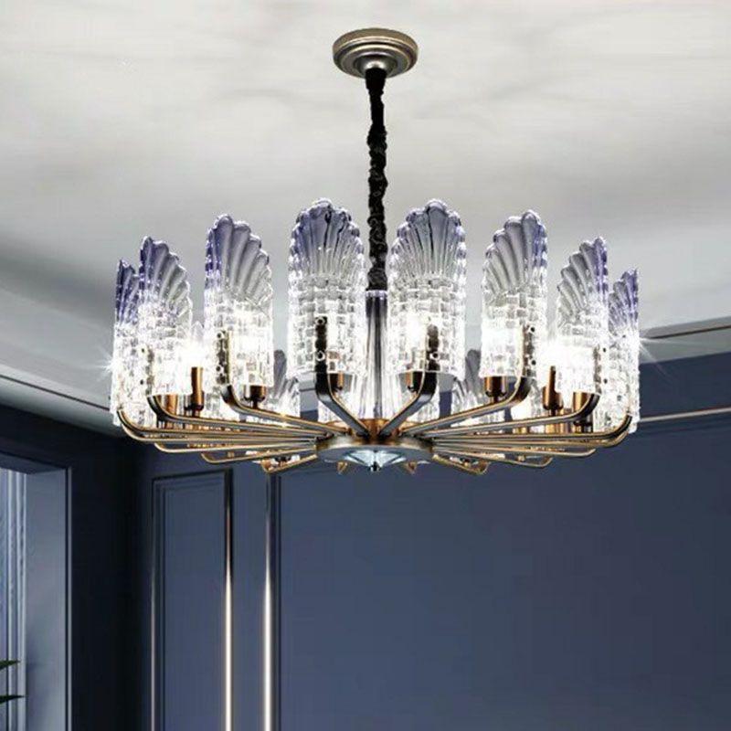 Peacock Feather Dining Room Plafond Lighting Crystal Crystal 12 Heads Modern Chandelier Light en bleu