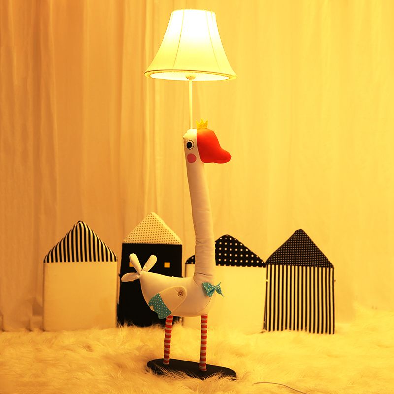 Animal Long Neck Goose Floor Light 1 Head Fabric Floor Lamp in White for Child Bedroom