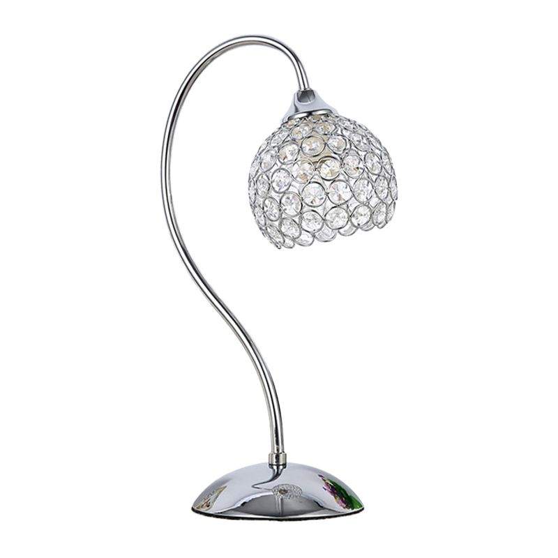 Dome Crystal Encrusted Table Light Modernist 1 Light Chrome Small Desk Lamp with Gooseneck Arm