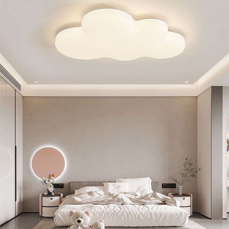 Kids Flush Mount Cloud Metal Ceiling Mounted Fixture in White for Bedroom