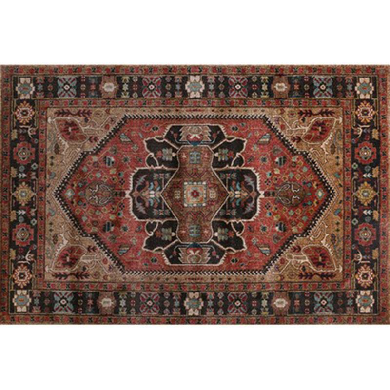 Tone rouge marocain tapis intérieur polyester Tribal totem imprimé tapis de soins faciles pour la décoration de la maison