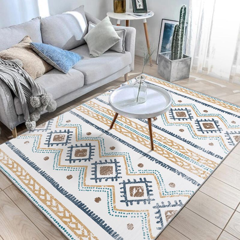 White Tone Home Decor Carpet Boho-Chic Tribal Print Area Rug Polyester with Non-Slip Backing Rug