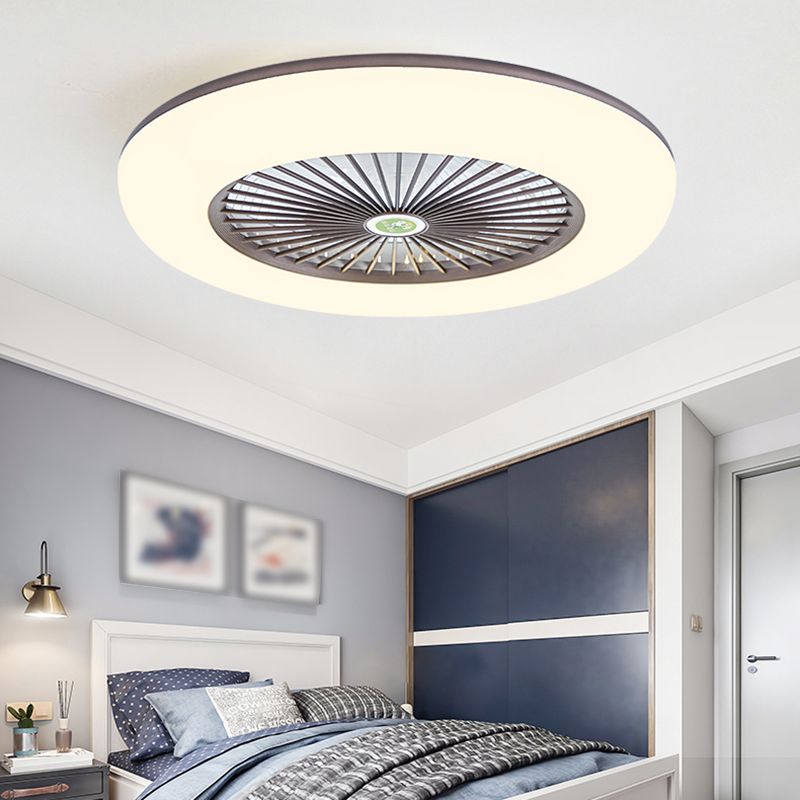 1-Light Modern Round Fan Light Metal Colorful LED Flush Mount Light for Bedroom