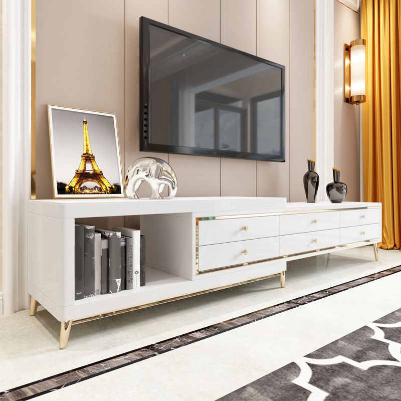 Glam Glass Stand Console Drawers Included Media Console with Legs