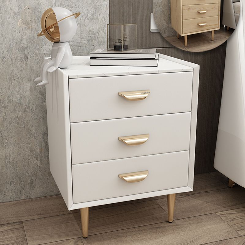 Contemporary Solid Wood Nightstand 3 - Drawer Stone Top Night Table