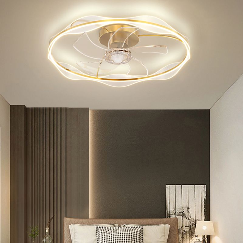 Modern LED Round Ceiling Fan Metal in Gold Finish Fan Light Fixture