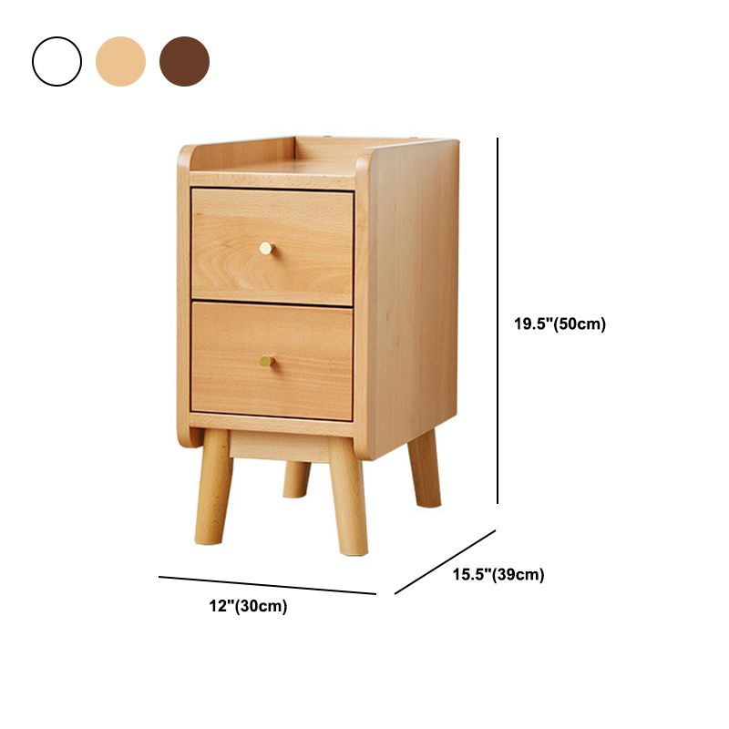 20 Inch H Nightstand Modern Solid Wood 2-Drawer Beech Bed Nightstand with Legs