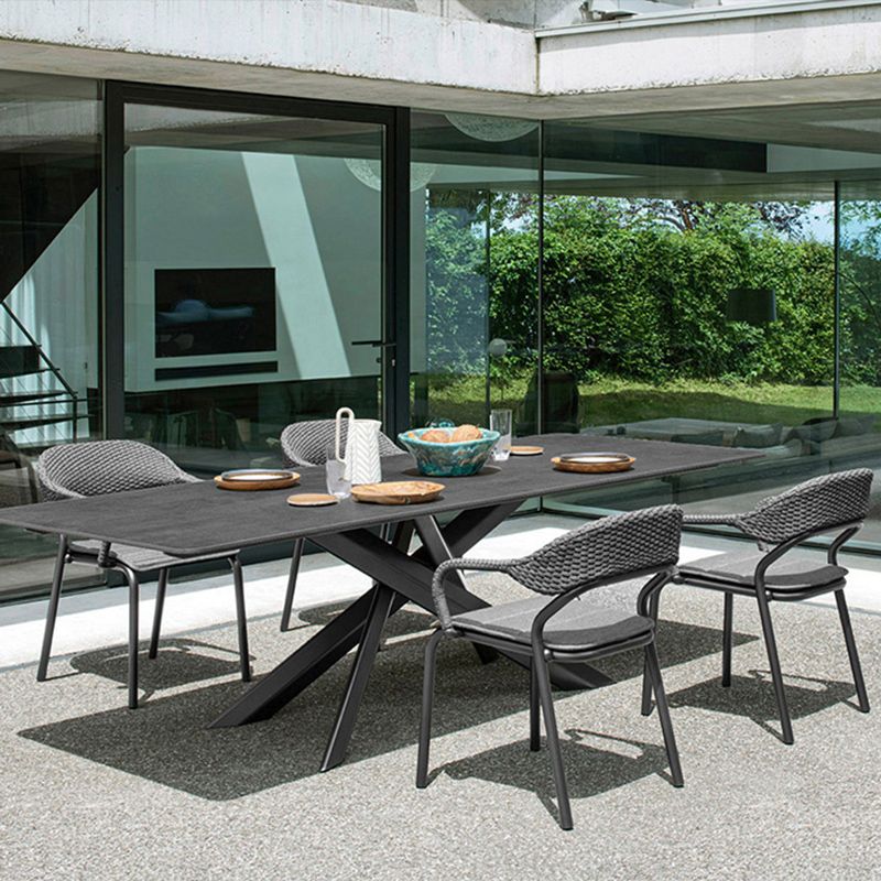 Outdoor Rectangle Patio Table Contemporary Stone and Aluminum Dining Table