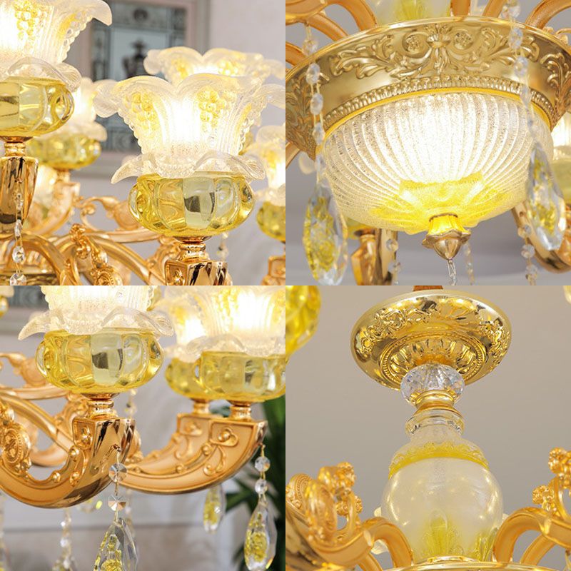 Floral K9 Crystal Drop Lamp Contemporary Gold Chandelier Light Fixture for Bedroom