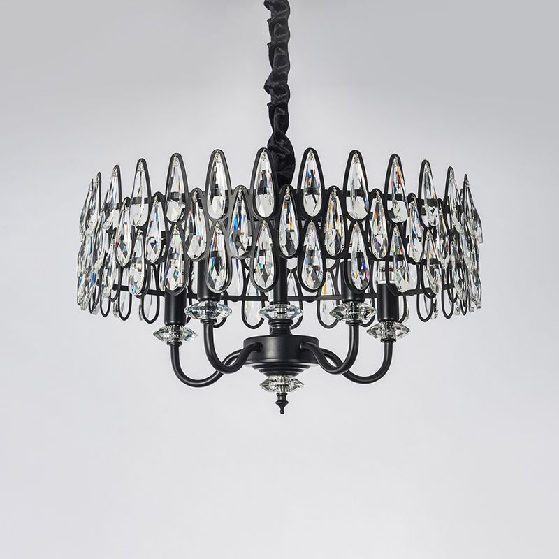 Chandelier de plafond en larme noire avec modernisme de tambour modernisme 4-Light Crystal suspendu suspendu