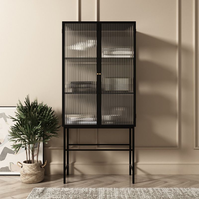 Contemporary Curio Cabinet Metal Buffet Cabinet with Glass Door