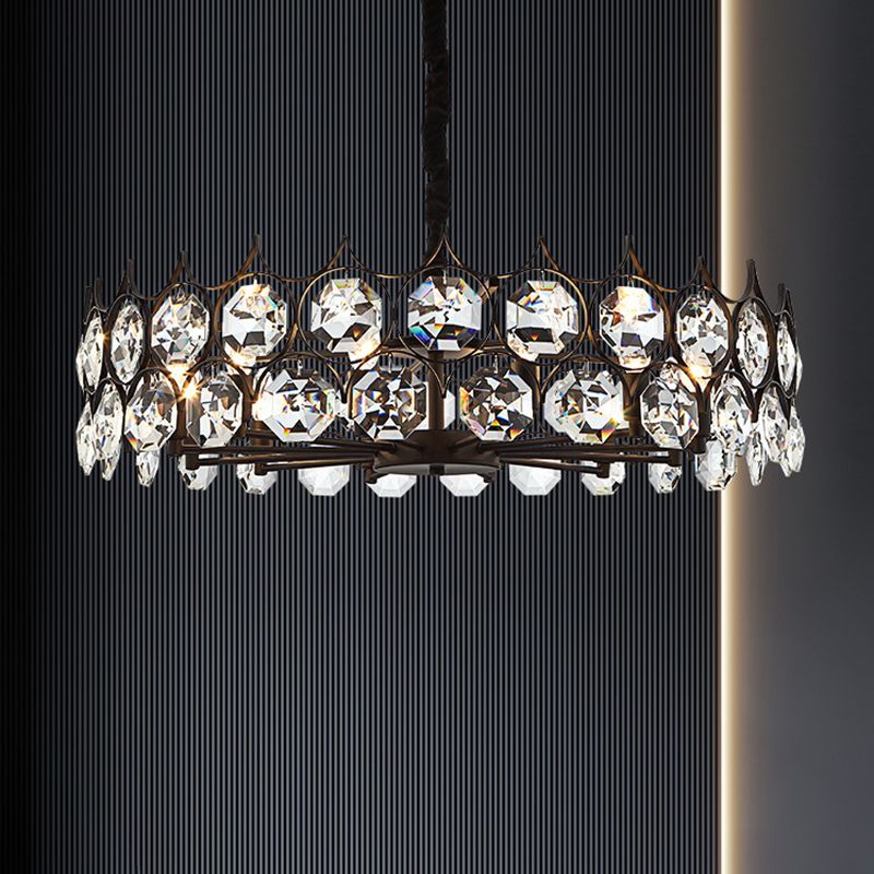 Geometric Living Room Chandelier Pendant Light Beveled Crystal Post-Modern Hanging Light in Black