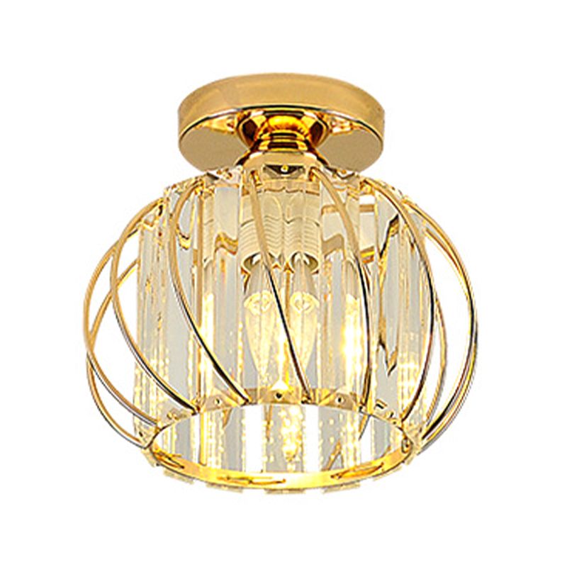 Single Golden/Black Flush Mount Lighting Glam Glass Shaded Ceiling Light