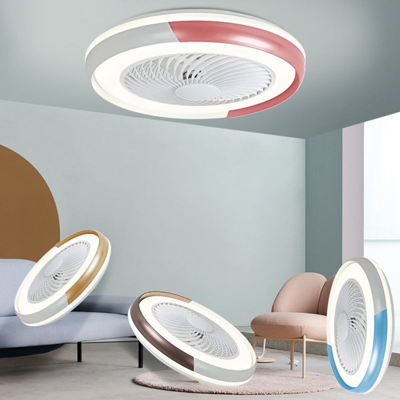 19.5 "de ancho Macaron Round 5 Lámpara de ventilador de techo Acrílico Dormitorio LED LED SEMI FLUSH, control remoto