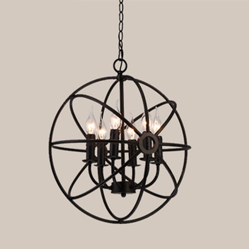 Metal Black Chandelier Pendant Light Round Industrial-Style Ceiling Hung Fixture