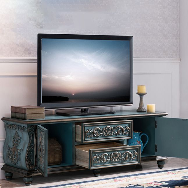 Traditional Rubberwood Media Console Matte Finish TV Media Stand with Drawers