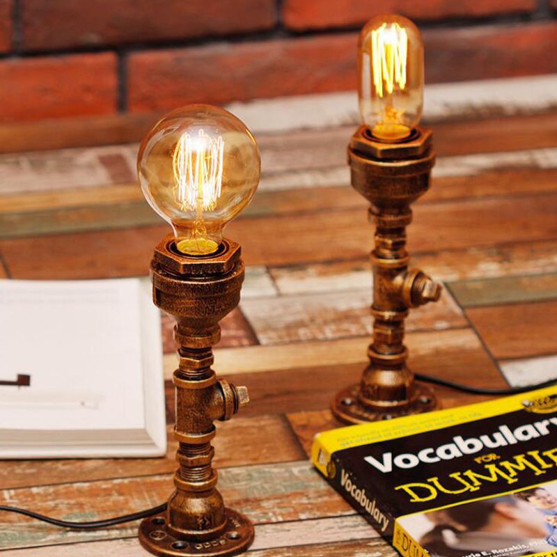 Silver/Brass 1 Bulb Desk Lamp Vintage Metallic Pipe Table Light with Ball Clear Glass Shade