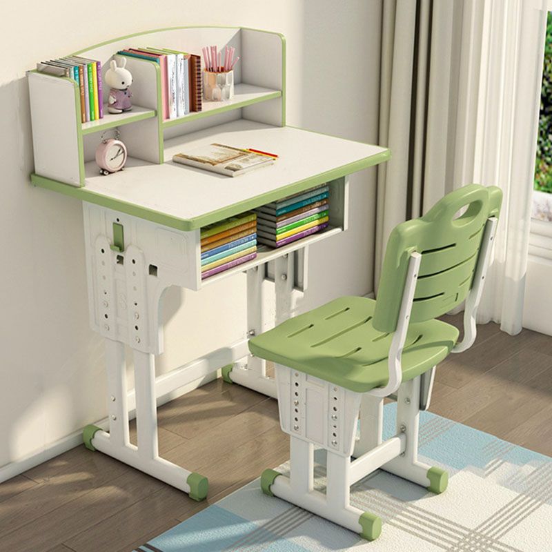 Adjustable Drawer Desk Solid Wood Study Desk with  Bookshelf