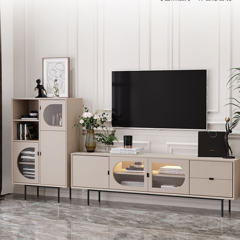 Modern Pine TV Stand Console Enclosed Storage TV Media Stand for Living Room