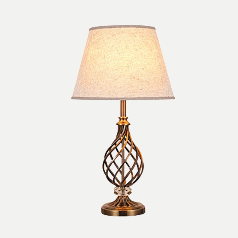 Fabric Conical Table Light Modern 1 Bulb Grey Desk Lamp with Laser Cut Gold Metallic Base