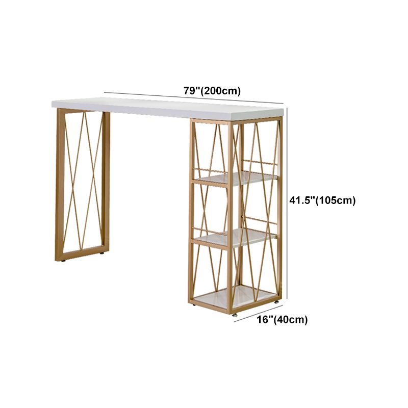 Glam Gold Metal Frame Pub Table for Small Places White Rectangle Bar Table