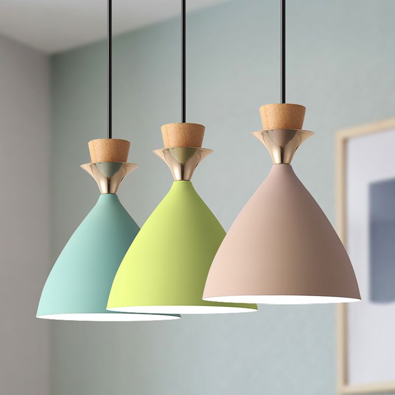 Macaroon 3-Light Cluster Pendant Green-Pink-Yellow Cone Metal Shade Hanging Light with 59" Adjustable Hanging Wire