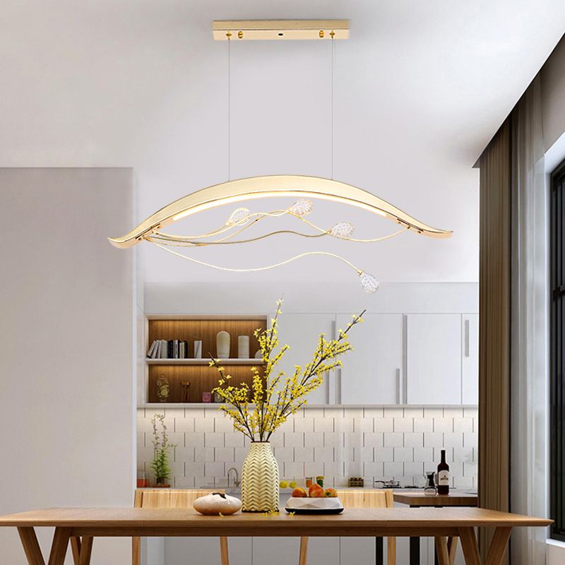 Gold Arch Hanging Pendant Light Simple Style Metal LED Suspension Light for Dining Room