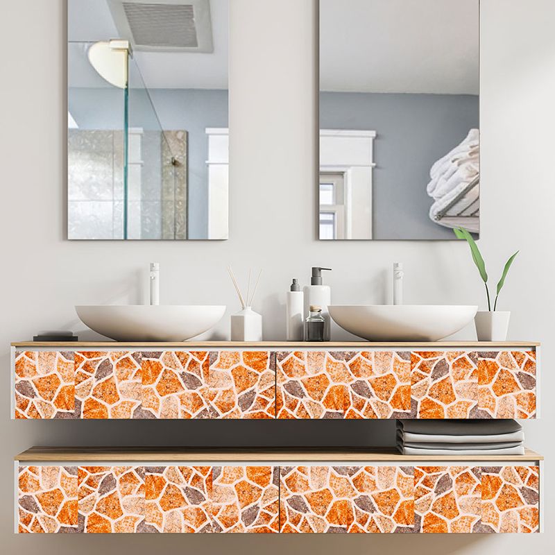 Modern Pebble Look Wallpaper Panel Orange Bathroom Self Sticking Wall Decor, 8' x 8"