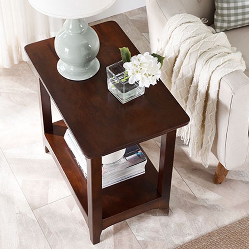 Farmhouse Solid Wood End Table Rectangular Side Table with Shelf