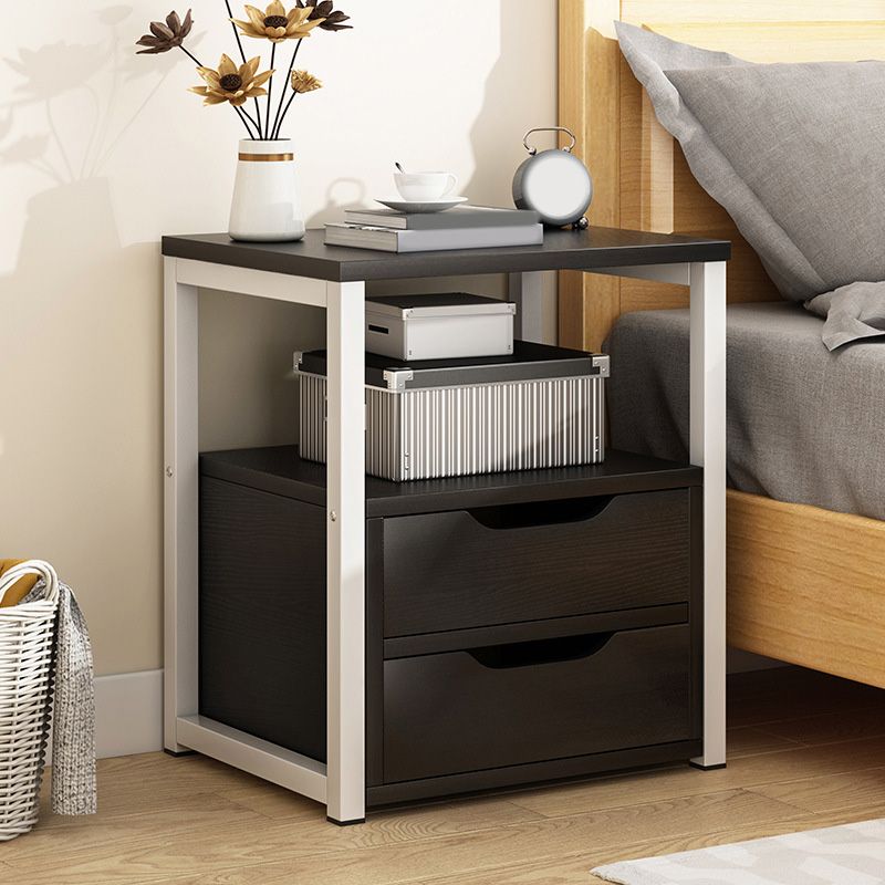 Modern Wooden Night Stand 19.6"Tall Metal Frame Nightstand with Drawer