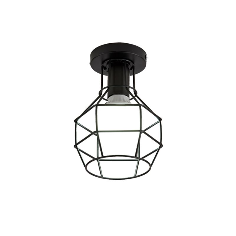 Industrial Flush Ceiling Lights Metal 1-Light Flush Mount in Black for Entryway